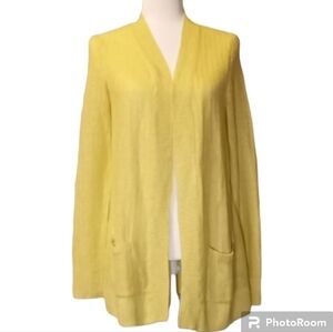Talbots linen long open cardigan sweater butter yellow color size small